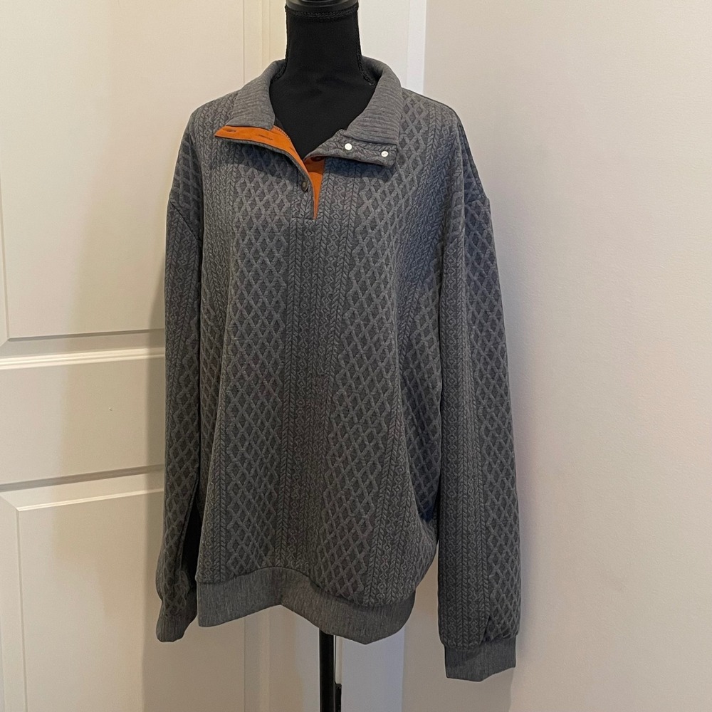 NWT Cross & Crown Men's Grey Textured Quarter Zip‎ Pullover Sweatshirt XXL